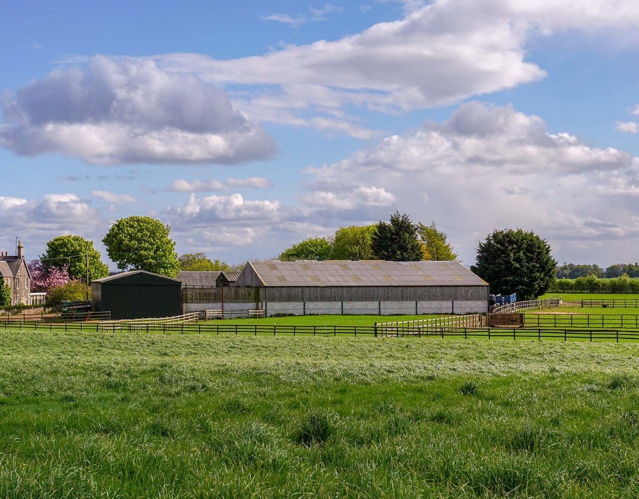 Farm building and fields